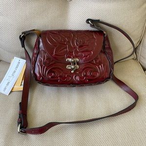 Patricia Nash Tooled Rose Lucia Leather Crossbody Oxblood